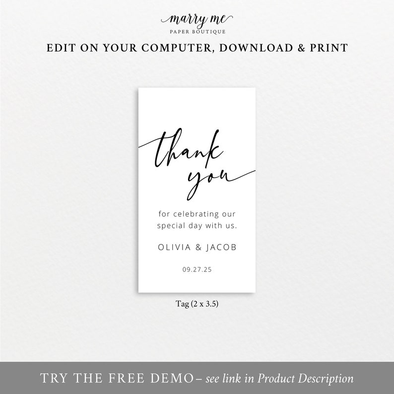 Favor Tag Template Editable Tag Printable Templett Instant - Etsy