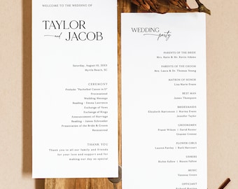 Wedding Program Template, Modern & Classic, Elegant Tall Wedding Ceremony Program, Printable, Editable, Templett INSTANT Download