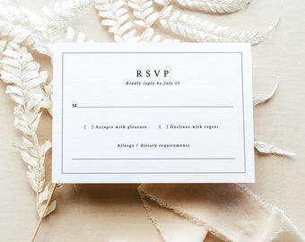 RSVP Card Template, Minimalist Wedding Monogram, Editable Reply Card, Printable, Wedding RSVP Card Template, Templett INSTANT Download