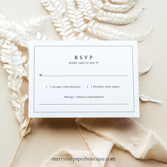 RSVP Card Template, Minimalist Wedding Monogram, Editable Reply Card, Printable, Wedding RSVP Card Template, Templett INSTANT Download