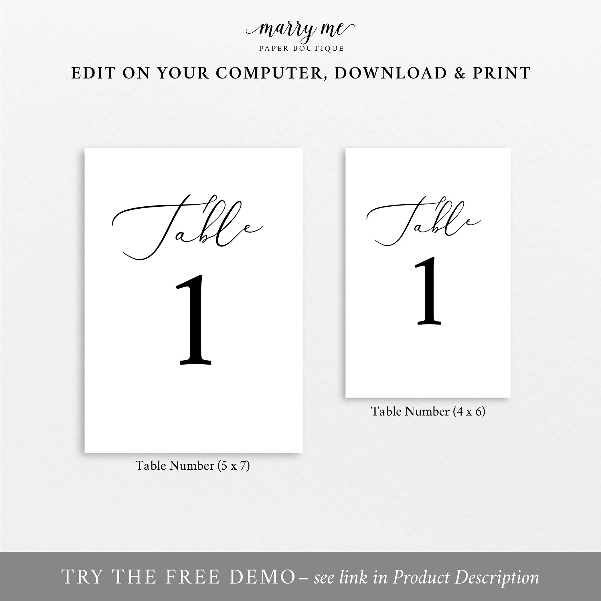 Table Number Template, Editable Template, Try Before Purchase, Elegant