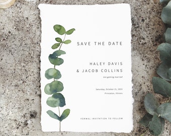 Save the Date Card Template, Elegant Eucalyptus, Printable Save Our Date, Templett INSTANT Download, Greenery, Editable