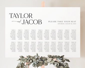 Wedding Seating Chart Template, Modern & Classic, Seating Sign Printable, Editable Seating Plan Poster, Landscape, Templett INSTANT Download