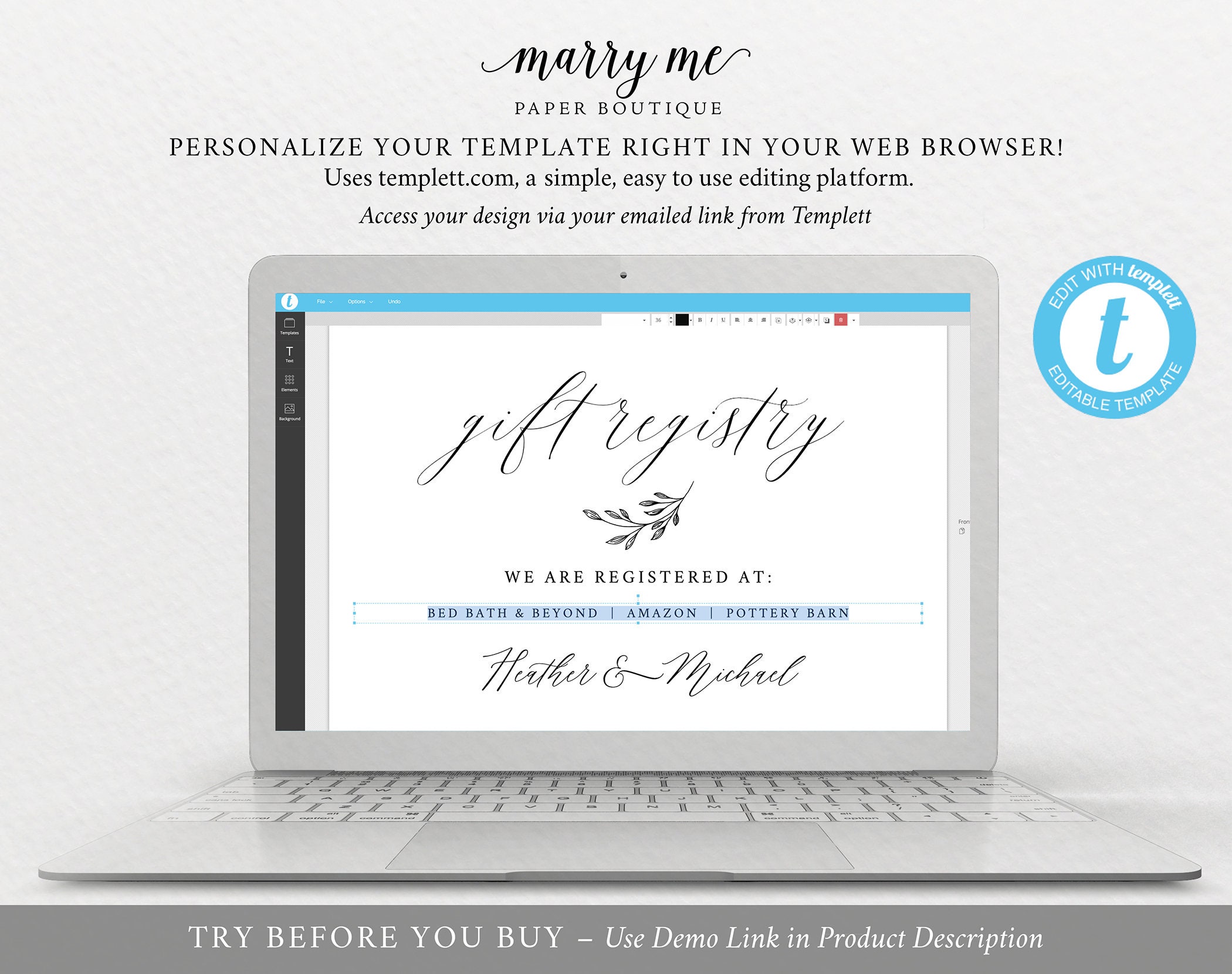 Wedding Registry Card Template, Free Demo Available, Printable Editable