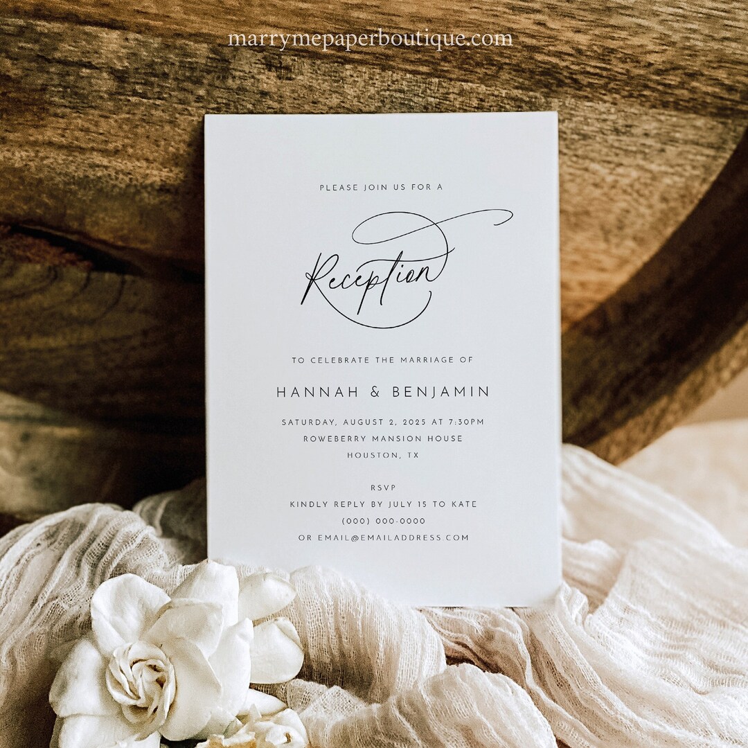 Reception Invitation Template, Pretty Calligraphy, Editable Wedding ...