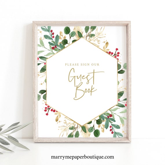 Guest Book Sign Template, Winter Wedding, Please Sign Our Guestbook Sign, Editable, Christmas Wedding, Printable, Templett INSTANT Download