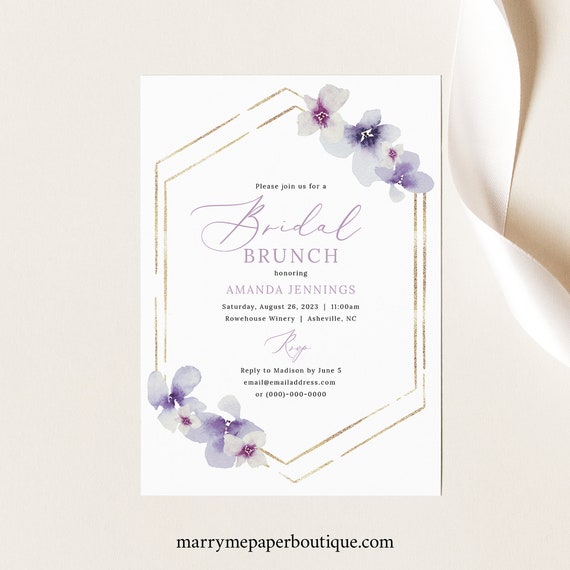 Bridal Brunch Invitation Template, Lilac Flower, Bridal Shower Brunch Invite, Printable, Purple Hydrangea, Templett INSTANT Download