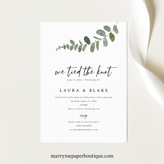 We Tied the Knot Wedding Announcement Template Eucalyptus - Etsy