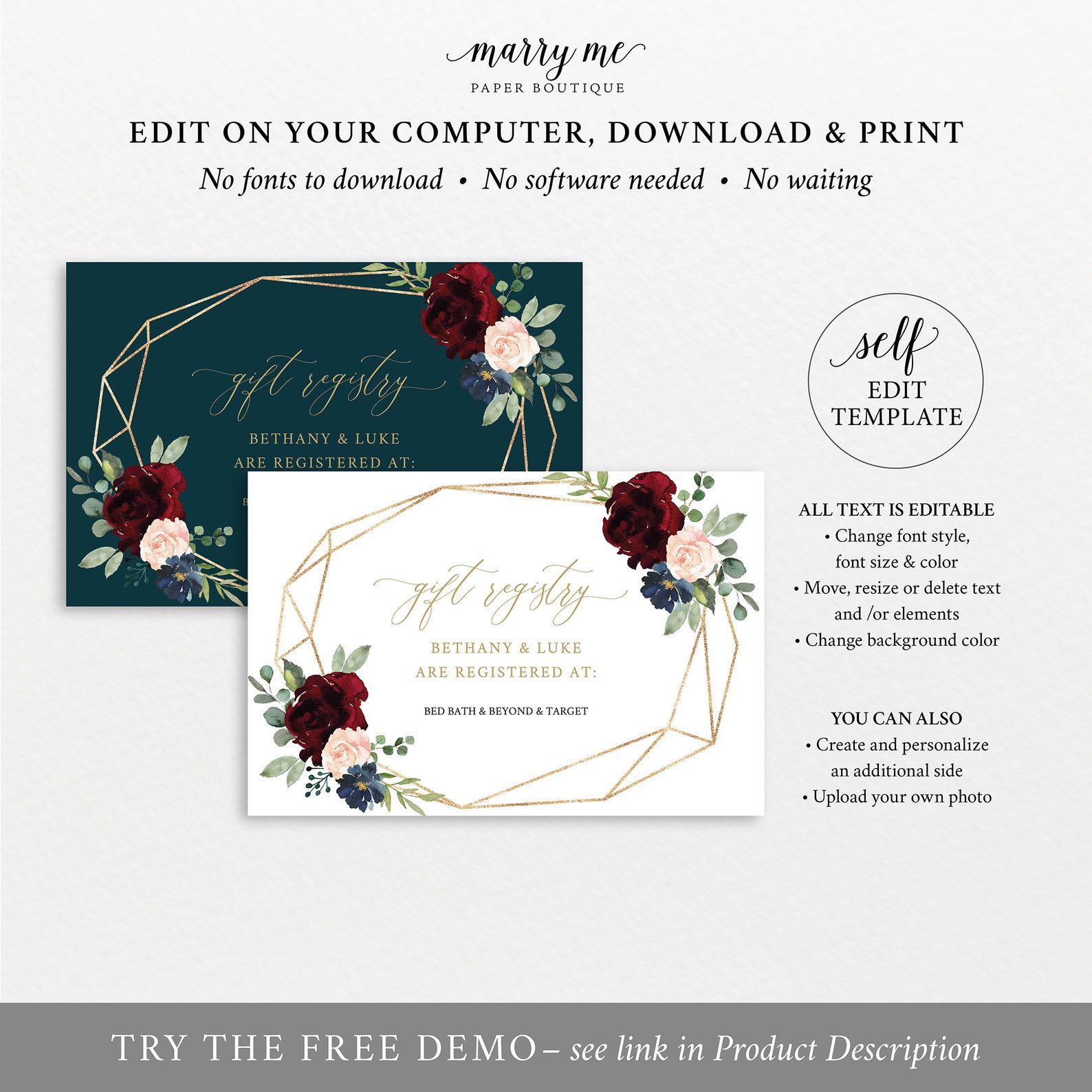 Wedding Registry Card Template Printable Editable Instant | Etsy