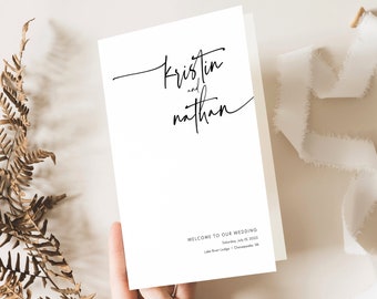 Wedding Program Template, Folding, Modern Contemporary, Clean Simple Wedding Ceremony Program, Printable, Templett INSTANT Download