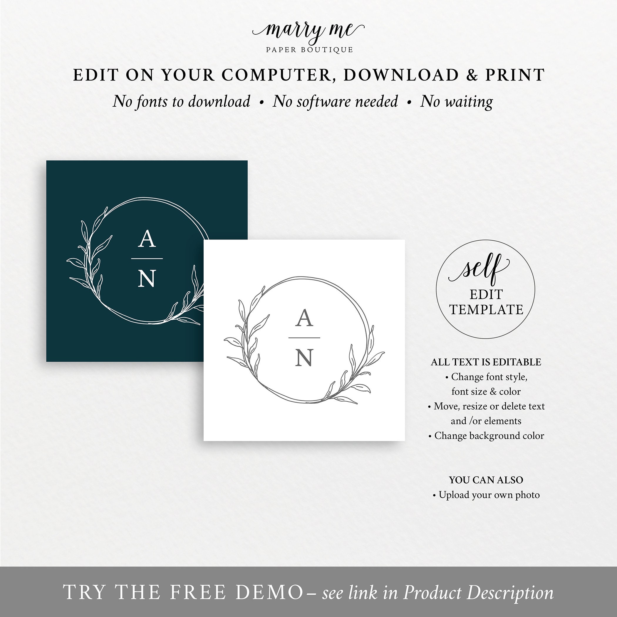 Square Gift Tag Template Circle Monogram Favor Tag Etsy