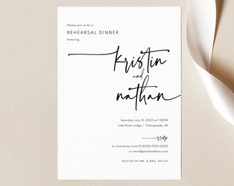 Rehearsal Dinner Invitation Template, Modern Contemporary, Simple Wedding Rehearsal Dinner Invite, Printable, Templett INSTANT Download