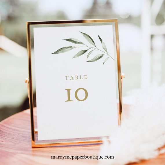 Table Number Template, Greenery Leaf, Editable Instant Download, Try Before Purchase