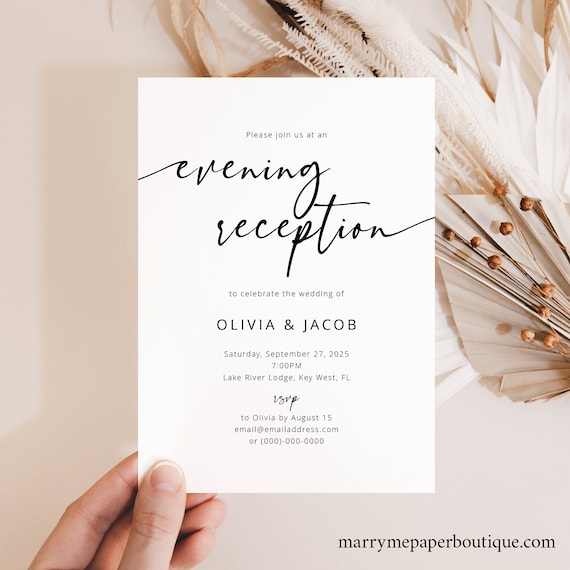 Reception Invitation Template, Modern Calligraphy, Elegant Wedding Reception Invite, Printable, Editable, Templett INSTANT Download