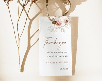 Favor Tag Template, Elegant Floral Boho, Editable, Boho Wedding Favor Tag, Printable, Thank You Favor Tag, Templett INSTANT Download