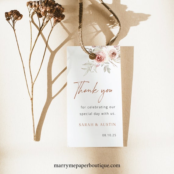 Favor Tag Template, Elegant Floral Boho, Editable, Boho Wedding Favor Tag, Printable, Thank You Favor Tag, Templett INSTANT Download