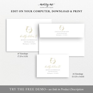 Wedding Envelope Addressing Template, Gold, Wedding Crest & Monogram, Editable, Envelope Address, Printable, Templett INSTANT Download image 3