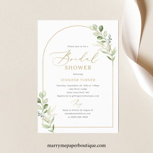 Bridal Shower Invitation Template, Elegant Greenery Arch, Editable Bridal Shower Invitation Card, Printable, Templett INSTANT Download image 2