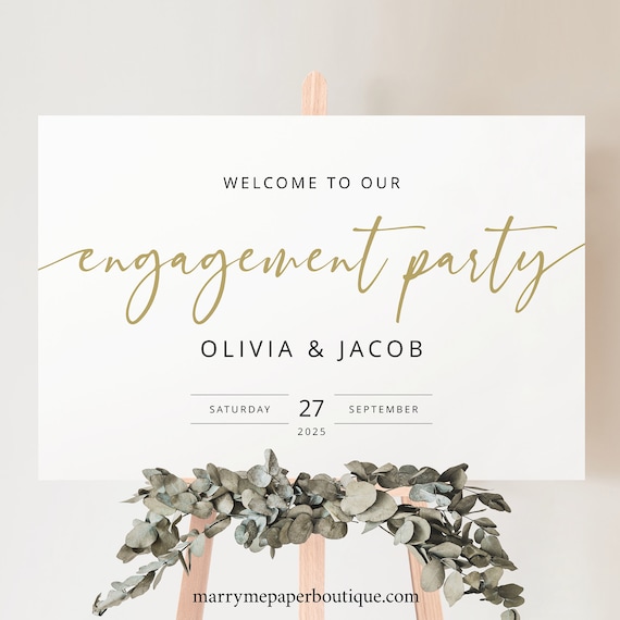 Engagement Party Welcome Sign Template, Gold Modern Script, Engagement Party Sign Template, Printable, Editable, Templett INSTANT Download