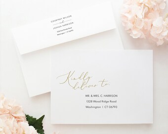 Envelope Address Template, Elegant Gold Script, Envelope Address Printable, Templett, Editable, INSTANT Download