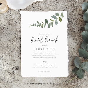 Bridal Brunch Invitation Template, Eucalyptus Greenery, Printable Bridal Shower Brunch Invite, Editable, Templett INSTANT Download