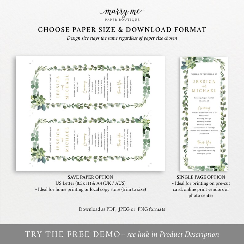 Wedding Program Template, Lush Greenery, Editable, Greenery Wedding Ceremony Program, Printable, Templett INSTANT Download image 4