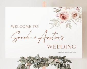 Welcome to Our Wedding Sign Template, Elegant Floral Boho, Editable, Boho Wedding Welcome Sign, Templett INSTANT Download, Horizontal