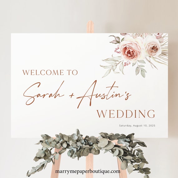 Welcome to Our Wedding Sign Template, Elegant Floral Boho, Editable, Boho Wedding Welcome Sign, Templett INSTANT Download, Horizontal