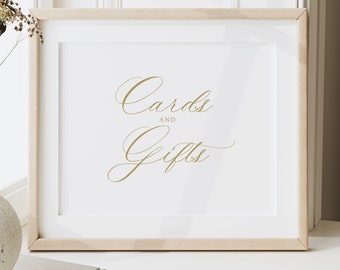 Cards & Gifts Sign Template, Calligraphy Design in Gold, Editable, Wedding Gifts Sign, 8x10, Landscape, Templett INSTANT Download