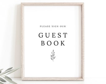 Guest Book Sign Template, Formal Botanical, Editable, Please Sign Our Guestbook Sign, Guest Book Sign Printable, Templett INSTANT Download