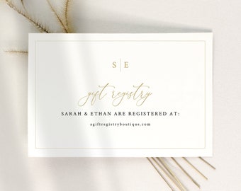 Gift Registry Card Template, Minimalist Wedding Monogram Gold, 4x6, Editable, Registry Enclosure Card, Printable, Templett INSTANT Download