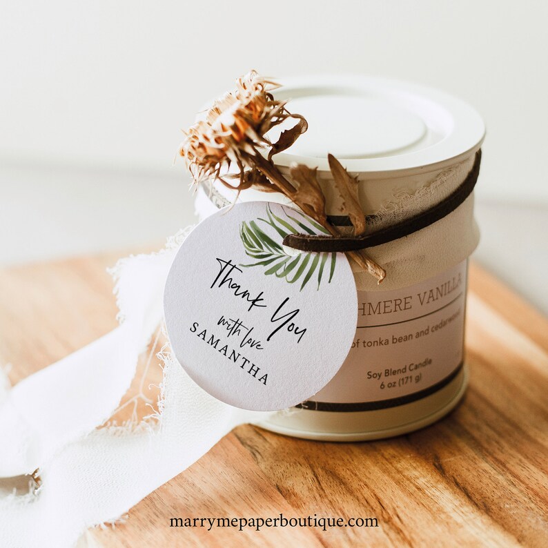 Printable Tropical Round Favor Tag Template Greenery Wedding Label Templett Instant Download