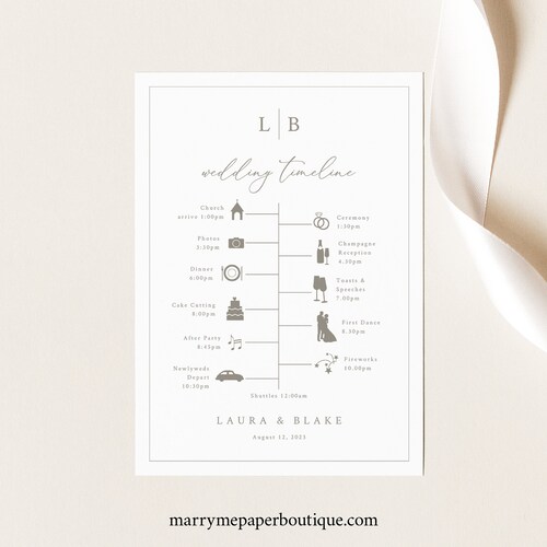 Wedding Timeline Card Template Printable Timeline Card - Etsy