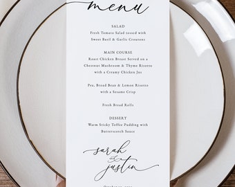 Classic Wedding Menu Template, Elegant Wedding Menu, Printable, Templett, Editable, INSTANT Download