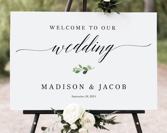 Wedding Welcome Sign Template, Greenery Leaf, Try Before Purchase, Editable Instant Download