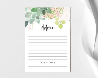 Advice Card Template, Succulent Floral, Editable Wedding Advice Card, Printable, Templett INSTANT Download