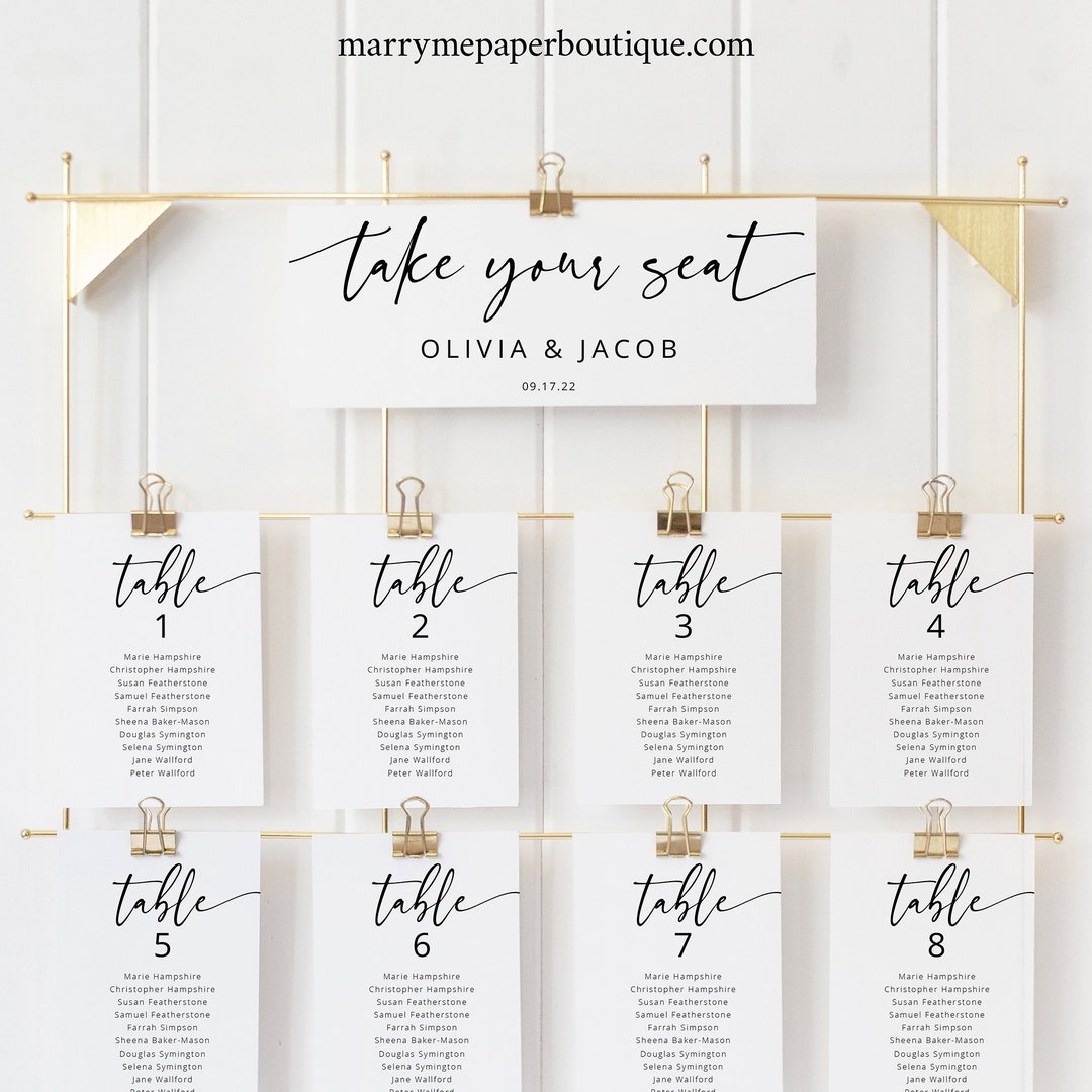 Wedding Seating Chart Cards Template, Modern Calligraphy, Editable ...