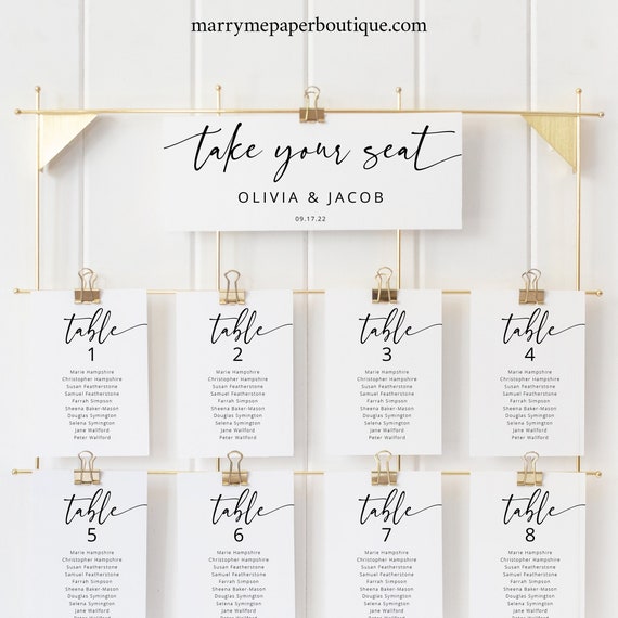 Wedding Seating Chart Cards Template, Modern Calligraphy, Editable & Printable, Templett Instant Download, Try Before Purchase