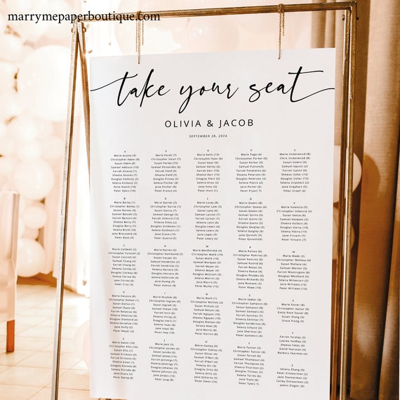 Wedding Seating Chart Template, Modern Calligraphy, Modern Seating Plan Printable, Editable Poster Sign, Templett INSTANT Download, Vertical