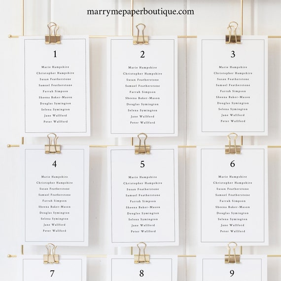 Wedding Seating Chart Cards Template, Minimalist Wedding Monogram, 4x6, Minilamlist Seating Plan Cards, Printable, Templett INSTANT Download