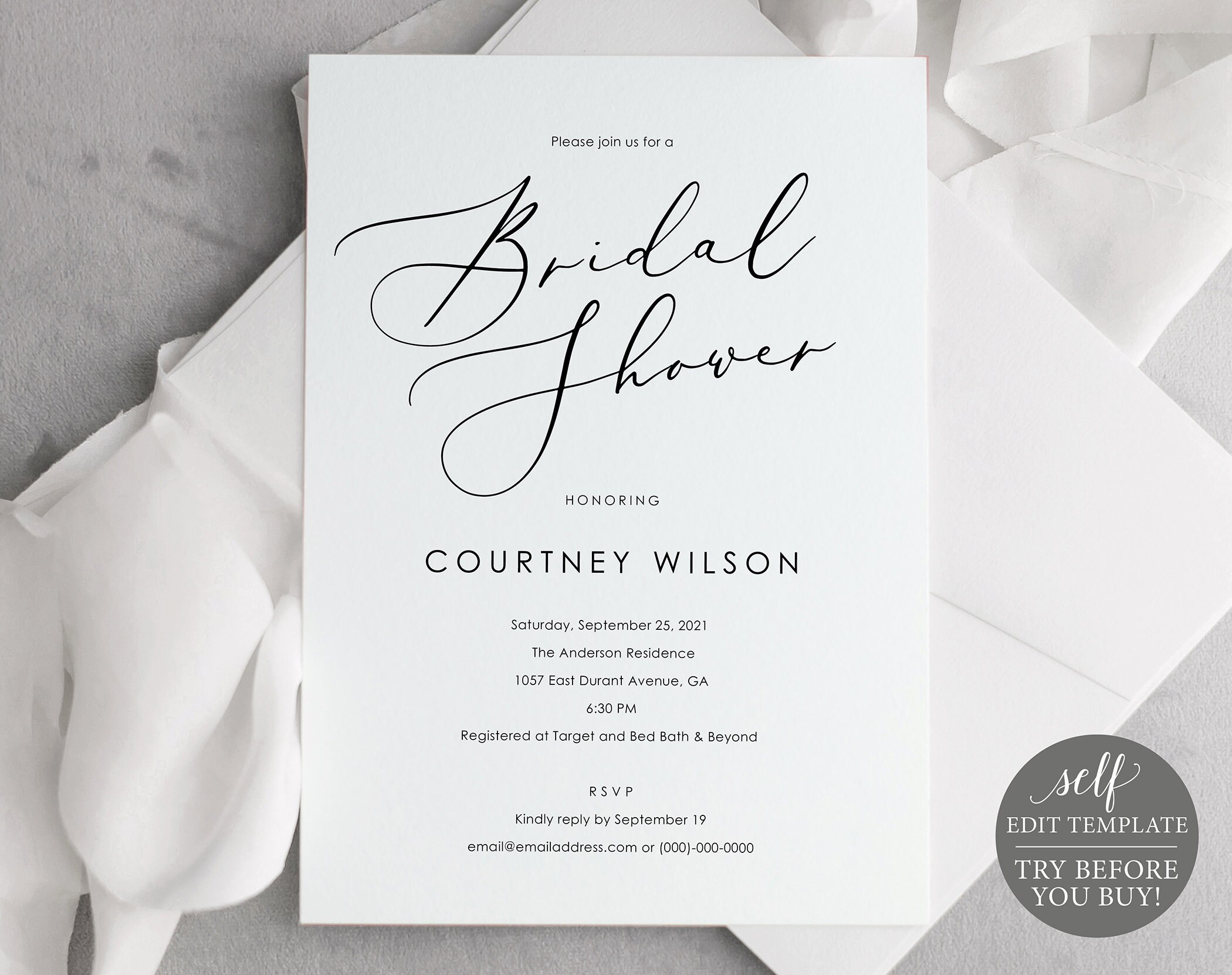 bridal shower invitation template calligraphy try before