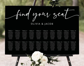 Wedding Seating Chart Template, Modern Calligraphy, Black Seating Plan, Wedding Seating Sign, Printable, Editable, Templett INSTANT Download