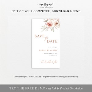 Digital Save the Date Text Invitation Template, Floral Boho, Editable, Electronic Save The Date Text Invite, Templett INSTANT Download image 5