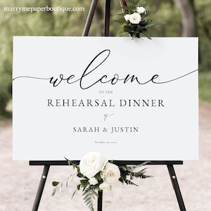 Classic Rehearsal Dinner Welcome Sign Template, Elegant Wedding Rehearsal Dinner Sign, Printable, Landscape, Templett INSTANT Download