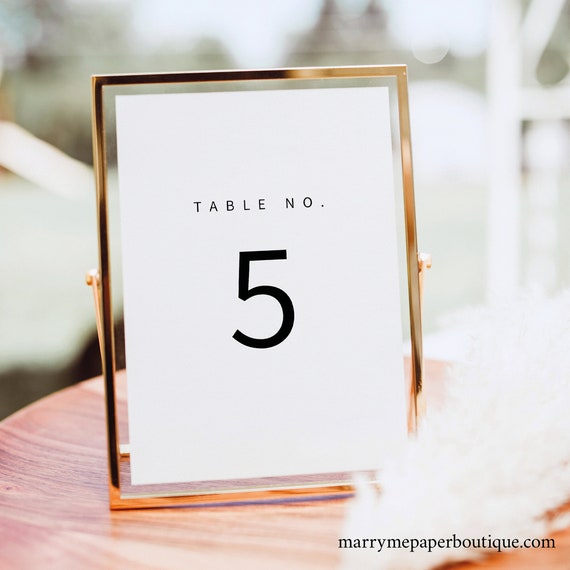 Minimalist Table Number Template, Modern Table Number Sign Printable, Templett,  Editable, Instant Download