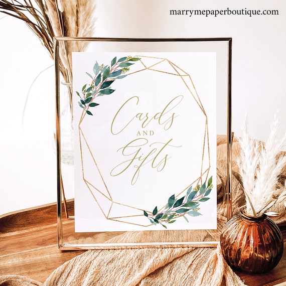 Wedding Cards & Gifts Sign Template, Greenery Geometric, 8x10, Editable, Cards and Gifts Sign Template, Printable, Templett INSTANT Download