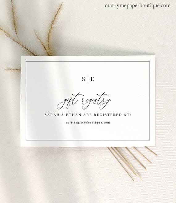 Wedding Gift Registry Card Template, Minimalist Wedding Monogram, Editable Registry Enclosure Card, Printable 4x6, Templett INSTANT Download