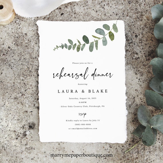 Eucalyptus Rehearsal Dinner Invitation Template, Greenery, Printable Rehearsal Invite, Editable, INSTANT Download