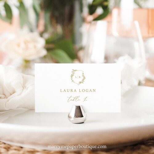 Wedding Place Card Template Gold Wedding Crest &amp; Monogram - Etsy