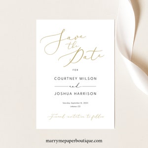 Save the Date Card Template, Elelegant Gold Script, Editable ...